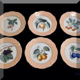 P48. Set of 6 Mottahedeh dessert plates with fruit designs. 